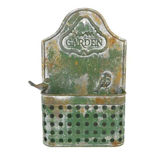 Vintage Green Wall Planter w/ Embossed Garden 29x45cm - Image 2