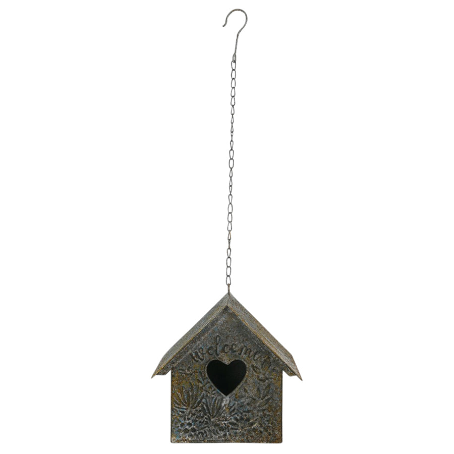 Aged Hanging Birdhouse w/Heart 20x21cm