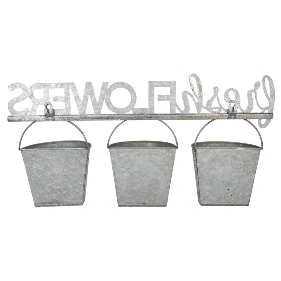 Three Bucket 'Fresh Flowers' Wall Planter 51x26cm - Image 2