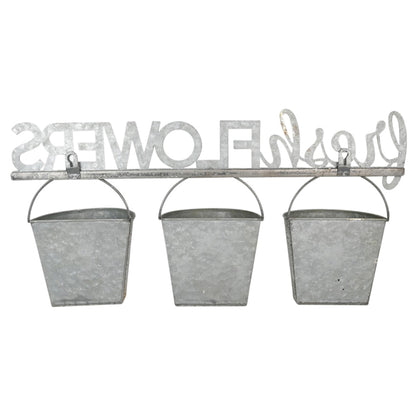 Three Bucket 'Fresh Flowers' Wall Planter 51x26cm - Image 2