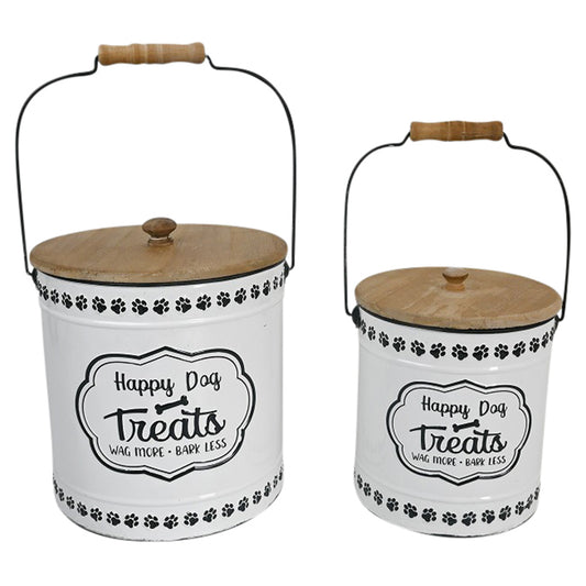 Set 2 Nested Happy Dog Treats Tins w/ Lid 24x27cm