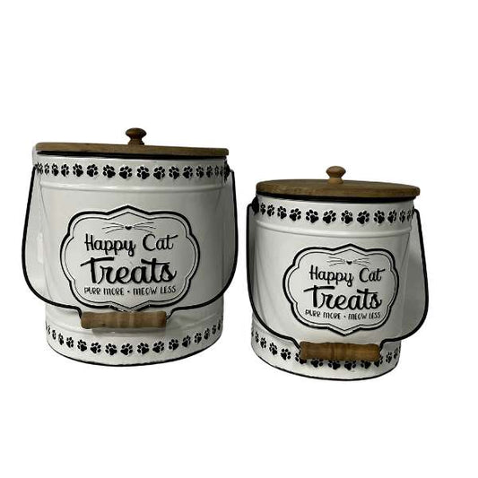 Set 2 Nested Happy Cat Treats Tins w/ Lid 24x27cm