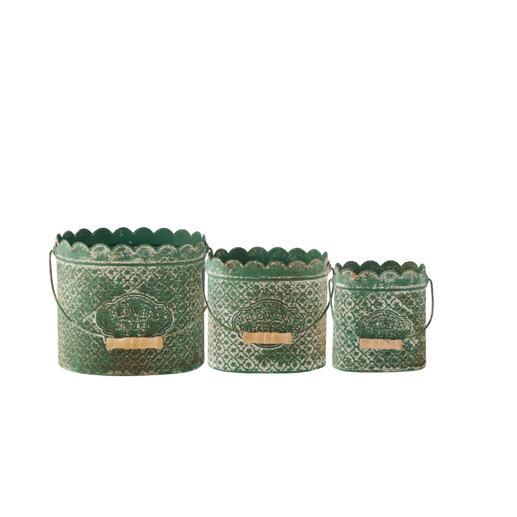 Set 3 Flower Garden Rust Buckets 36cm