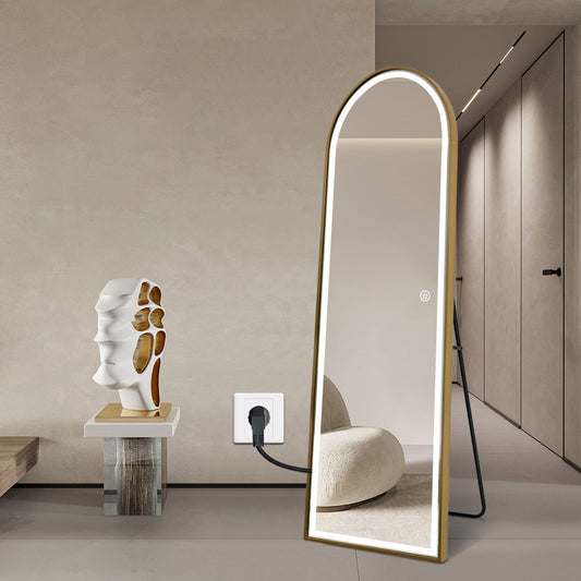 Full Length Arched LED Mirror 180cm x 80cm Freestanding Wall Mounted Gold Frame Dimmable