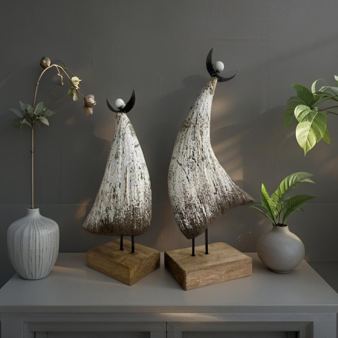 Set 2 Contemporary Wooden Angels Assort 24cm, 20cm