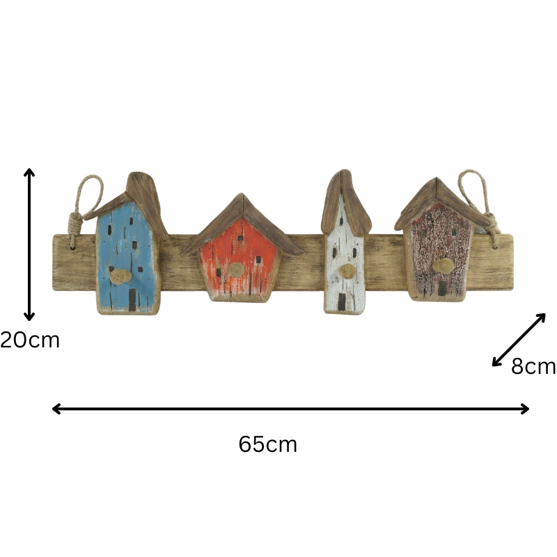 Handcrafted Beach Houses 4-Hook Wall Hanging 65cm - Image 3