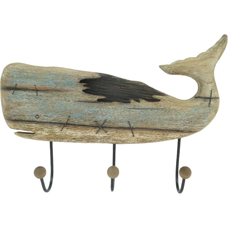 Handcrafted Whale Wall Hanging w 3 Hooks 56cm