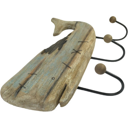 Handcrafted Whale Wall Hanging w 3 Hooks 56cm - Image 2