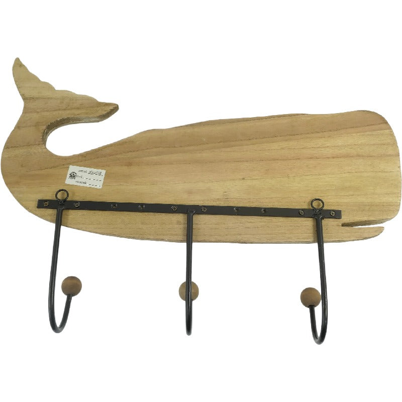Handcrafted Whale Wall Hanging w 3 Hooks 56cm - Image 3