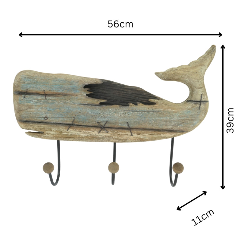 Handcrafted Whale Wall Hanging w 3 Hooks 56cm - Image 5