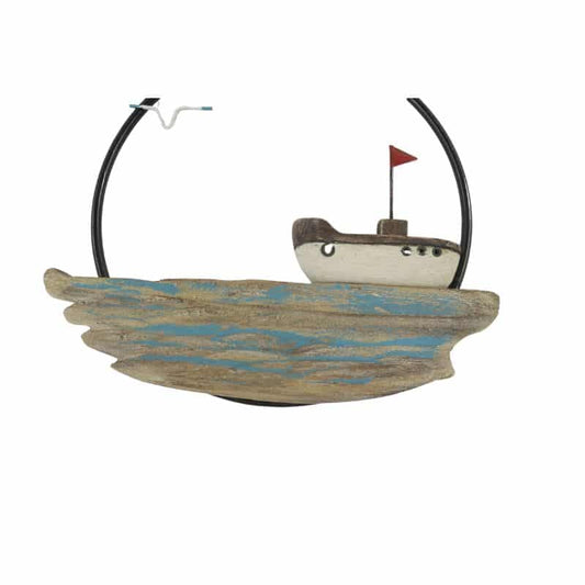 Set 2 Handcrafted Round Boat / Beach Wall Art 28cm - Image 2