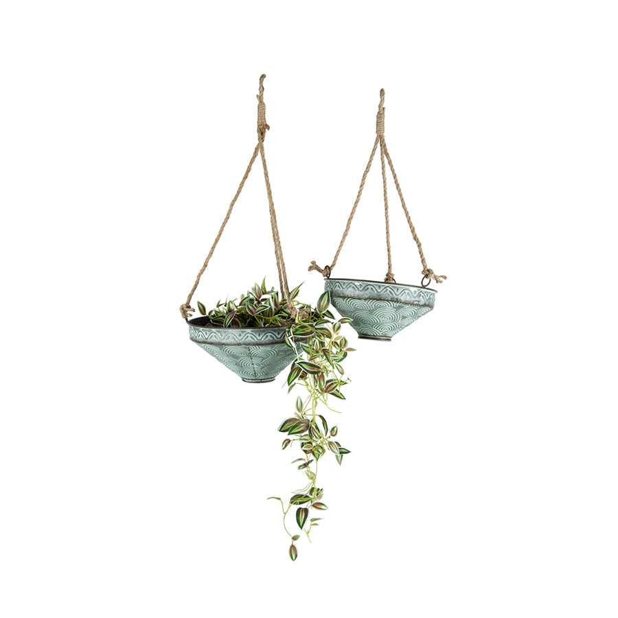 Set 2 Nested Pressed Metal Hanging Planters 28x12cm