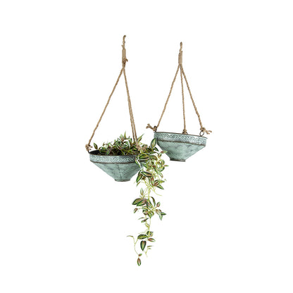 Set 2 Nested Pressed Metal Hanging Planters 28x12cm