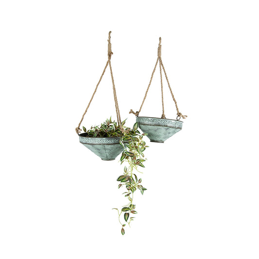 Set 2 Nested Pressed Metal Hanging Planters 28x12cm