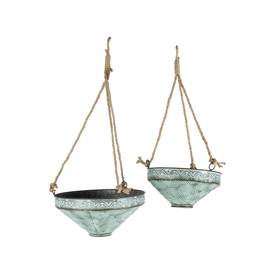 Set 2 Nested Pressed Metal Hanging Planters 28x12cm - Image 2