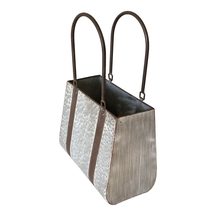 Galvanise w Rust Straps Handbag Planter 45cm - Image 2