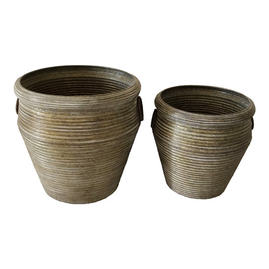 Set/2 Nested Rust Furrowed Potplanters 34.5x36.5/29x31cm
