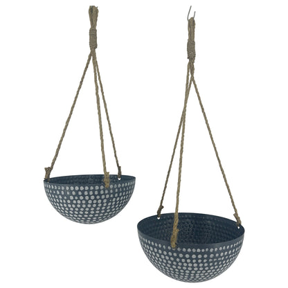 Set 2 Nested Hanging Dimple Planters w Rope 30cm