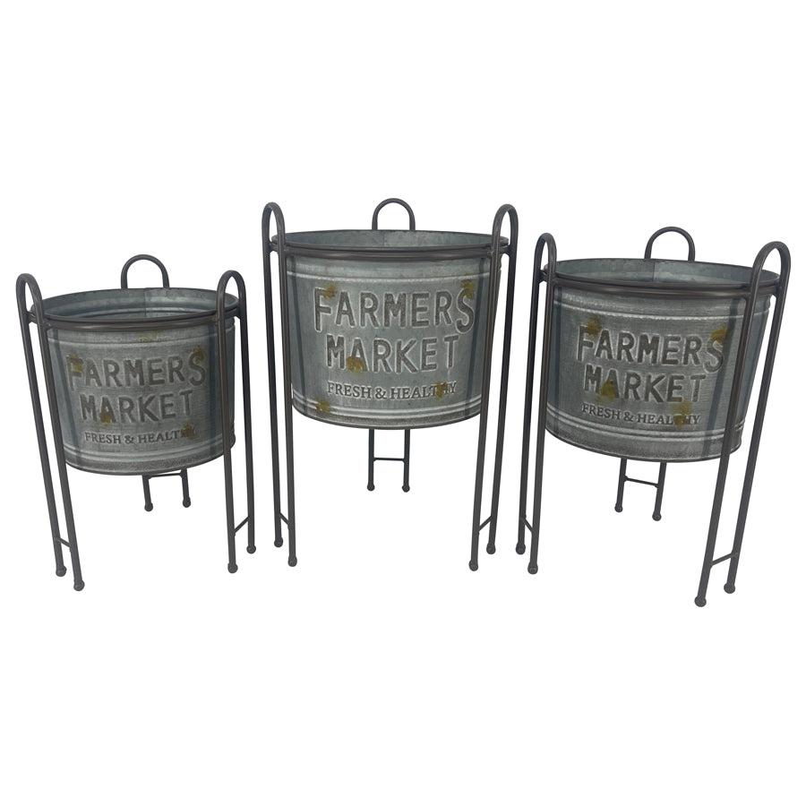 Set 3 Nested Farmers Market Planters on Stands 34cm