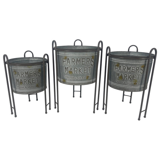 Set 3 Nested Farmers Market Planters on Stands 34cm