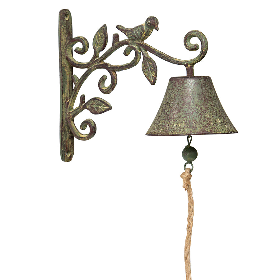 Cast Iron Fleur w Bird Door Post / Wall Bell 28x22cm