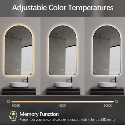 Arched LED Wall Mirror 130cm x 70cm Black Bevel Frame Backlit Dimmable Defogger