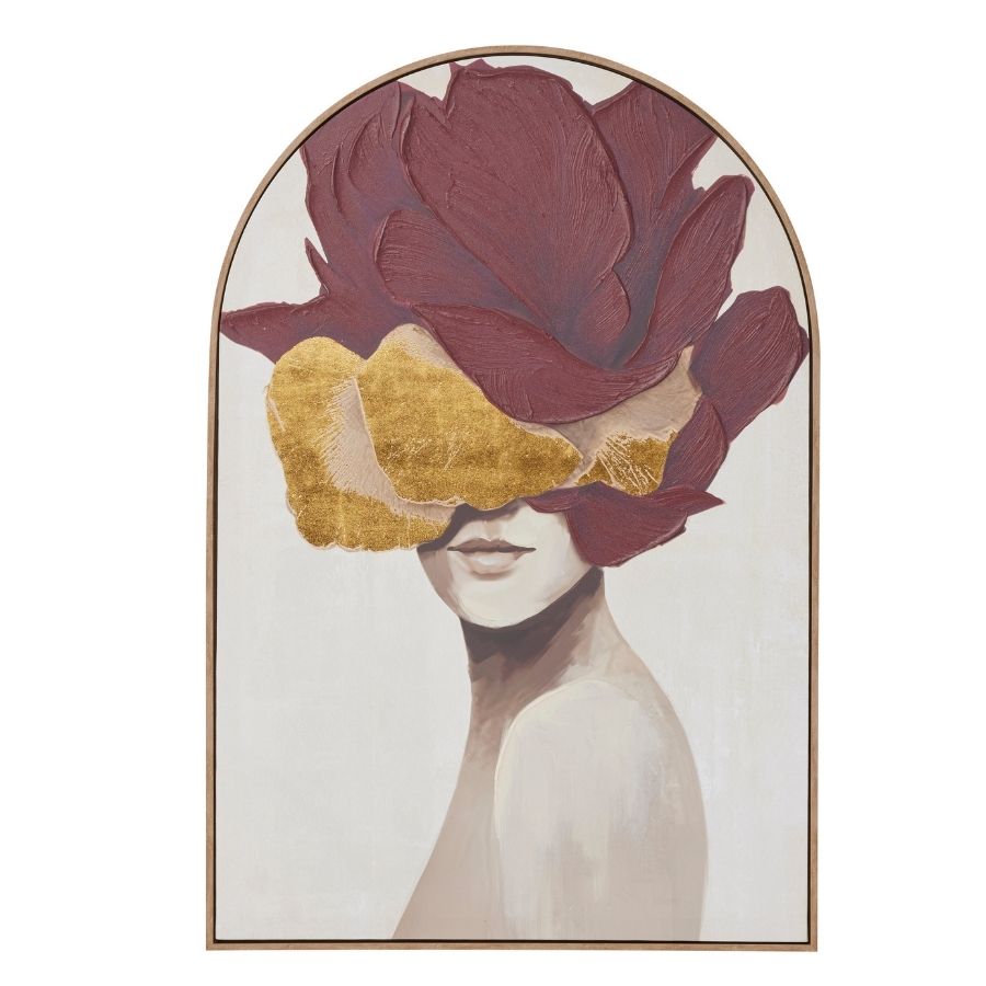 Woman W Red Gold Floral Headpiece Arch Wall Art 122cm