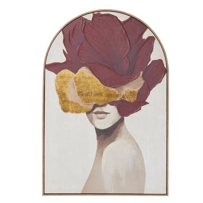 Woman W Red Gold Floral Headpiece Arch Wall Art 122cm