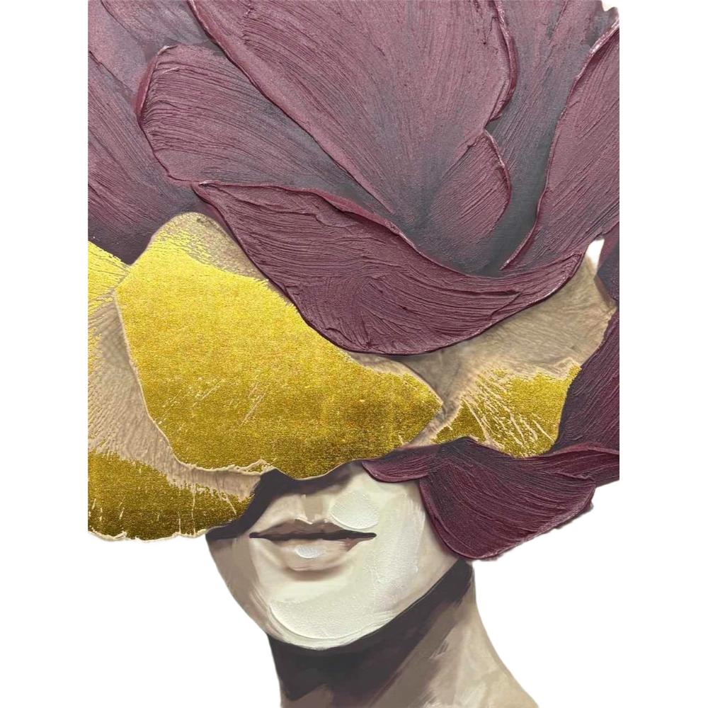 Woman W Red Gold Floral Headpiece Arch Wall Art 122cm
