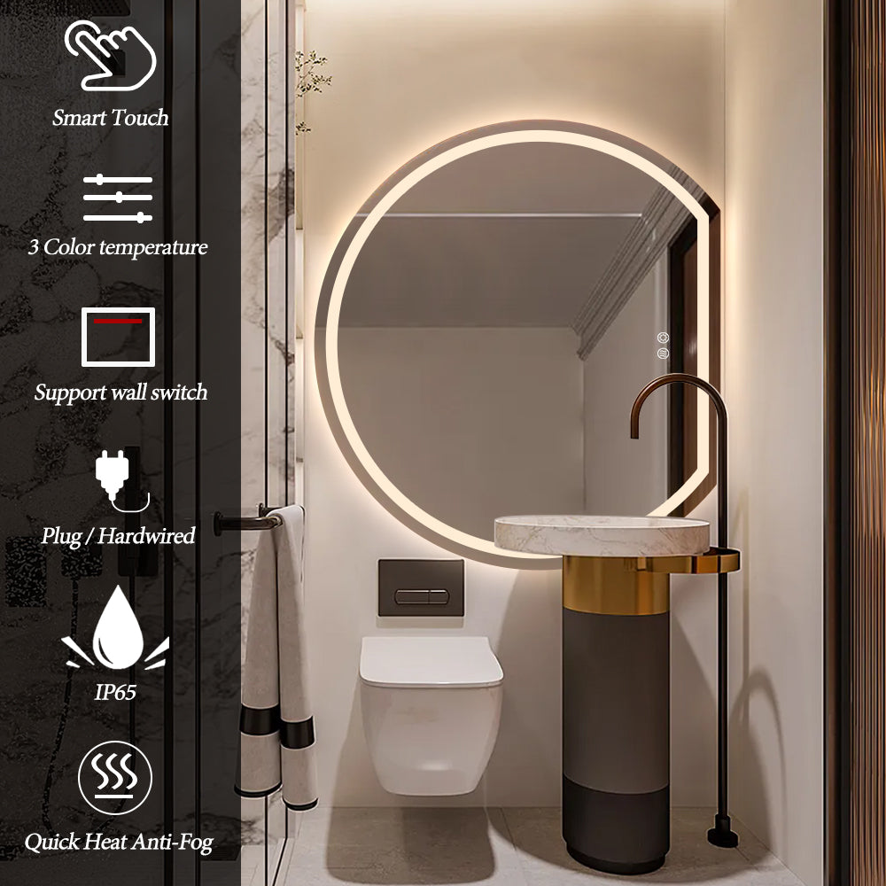 Right Cut Moon Wall Frosted LED Mirror 90cm x 100cm Frameless Frontlit Defogger