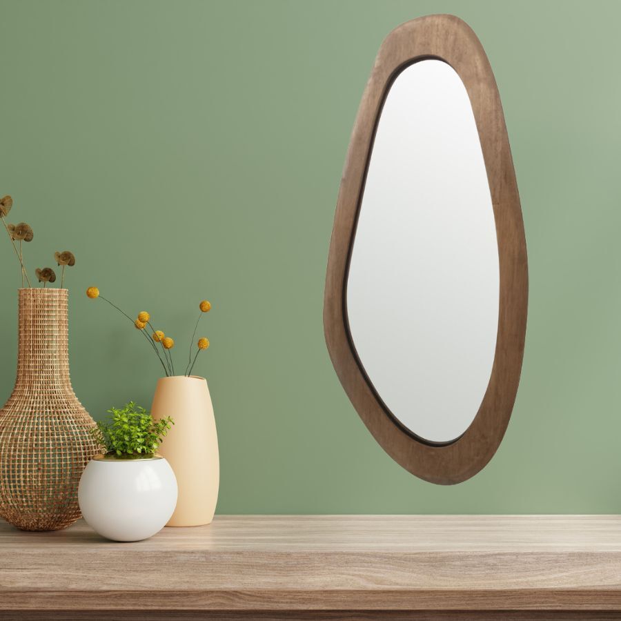 Mid Century Asymmetric Wood Framed Wall Mirror 40x85cm - Image 2
