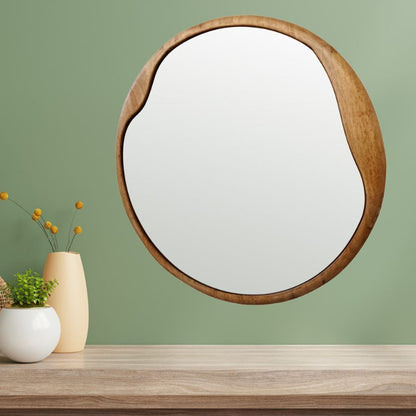 Mid Century Asymmetric Wood Framed Wall Mirror 60x60cm - Image 3