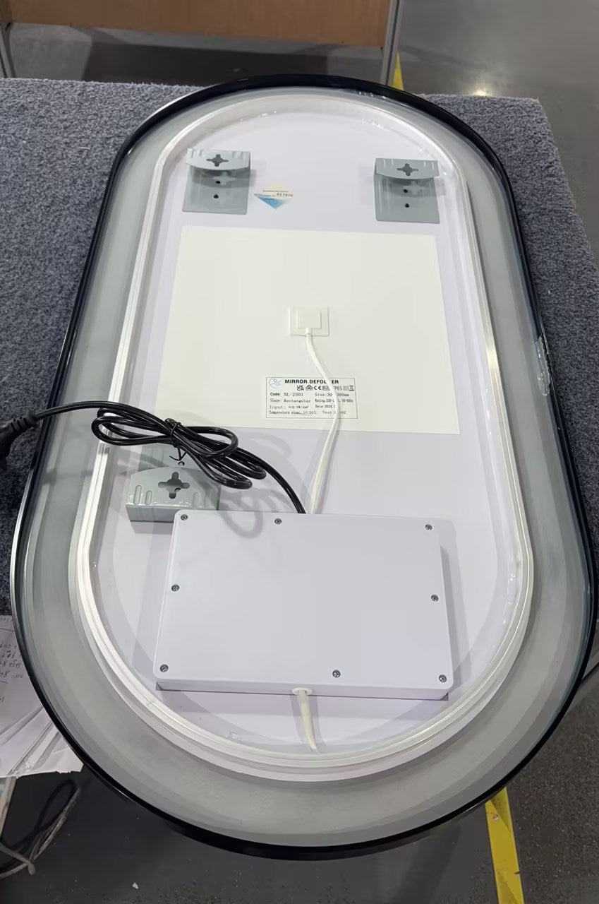 Black Oval LED Bathroom 100cm x 50cm Frosted Edge Defogger Dimmable Vanity Wall Mirror