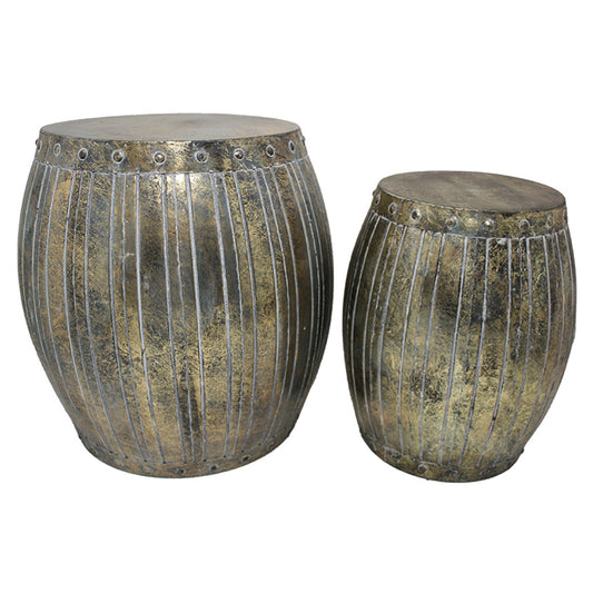 Set 2 Lustre Vintage Metal Barrel Stools 46cm