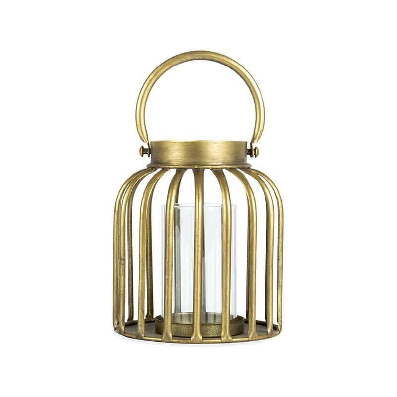 Bold Contemporary Table Lantern w Handle & Glass 13x14cm