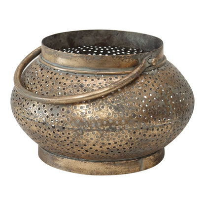 Lustre Pinholes w Handle Pillar Candle holder 21cm