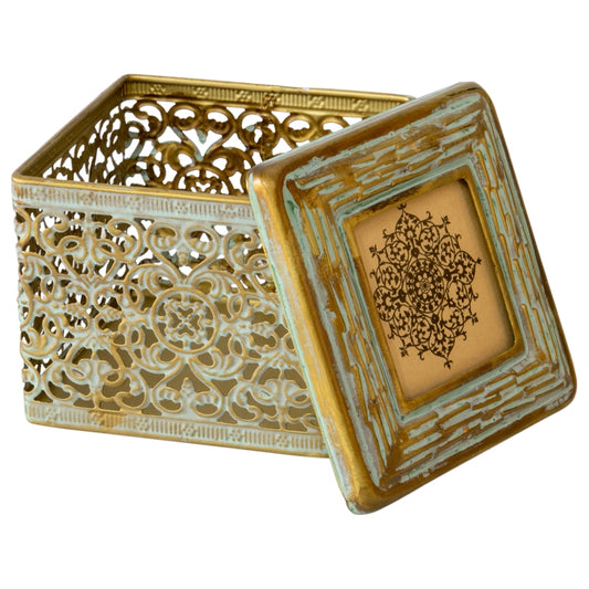 Ornate Square Trinket Box w Photo Lid 11cm - Image 2