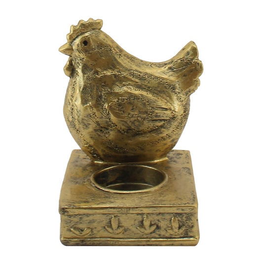 Antique Gold Chook Tealight Candle Holder 11cm