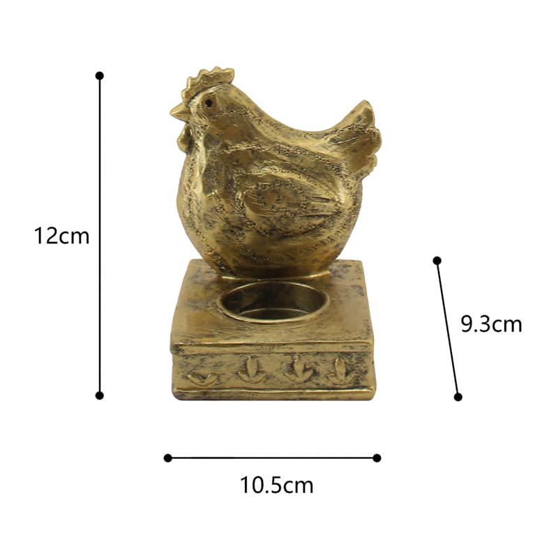 Antique Gold Chook Tealight Candle Holder 11cm - Image 2