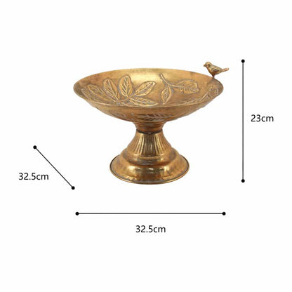 Pressed Metal Footed Bowl w Leaves + Birds 32cm - Image 2