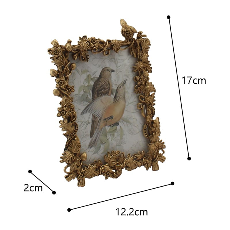 Antique Gold Photoframe w Perched Bird 17cm - Image 2