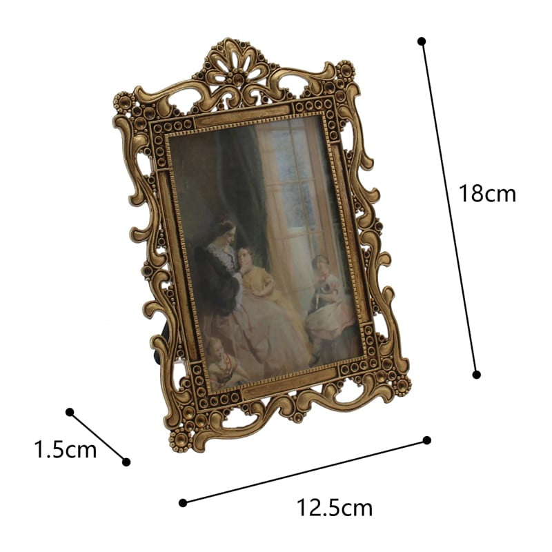 Antique Gold Metal Photoframe w Ornate Swirls 18cm - Image 2