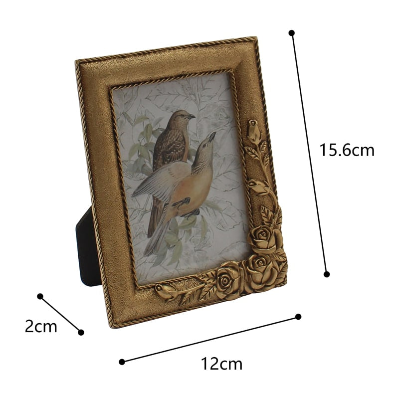 Antique Gold Metal Photoframe w Roses 15cm - Image 2