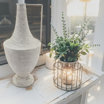 Brushed White Urn w Linear Handle 44cm - Image 2