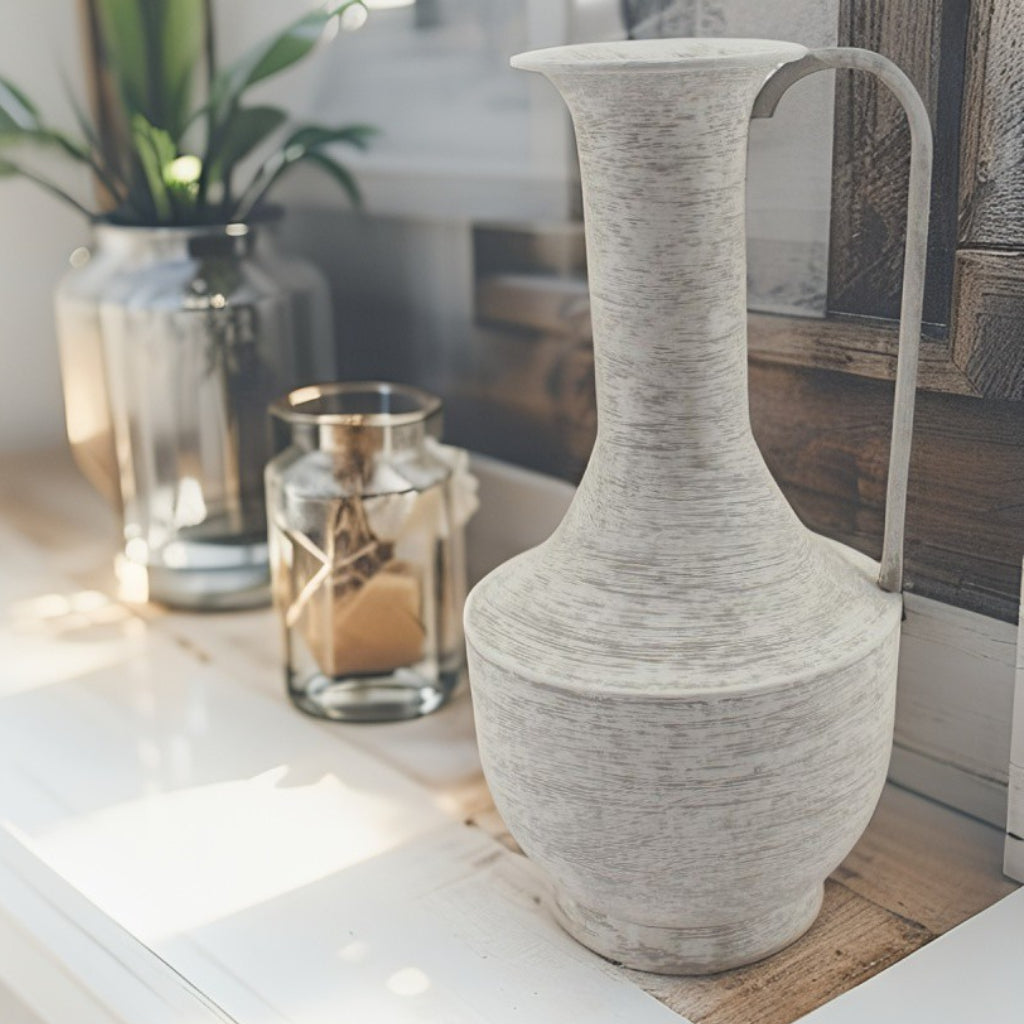 Brushed White Urn w Rounded Handle 39cm - Image 2