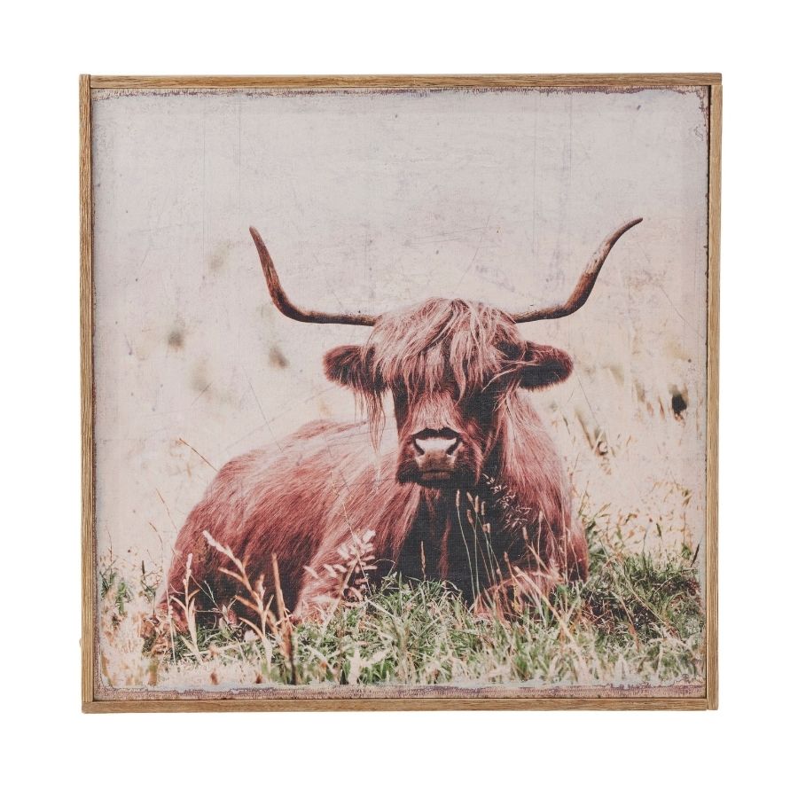 Sitting Highland Cow Framed Canvas 42cm