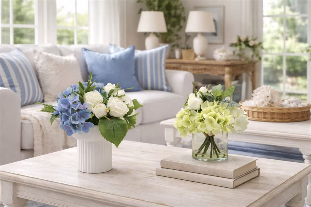 Bulk 4 Real Touch Hydrangea Arrangement In Glass Vase 21x24cmh