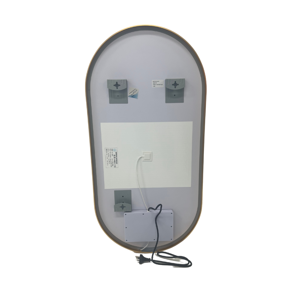 Oval LED Bathroom Mirror 50cm x 100cm Frontlit Gold Frame Defogger Dimmable