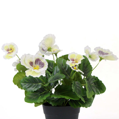 Mixed White Flowering Potted Artificial Pansy Plants 25cm - Image 3