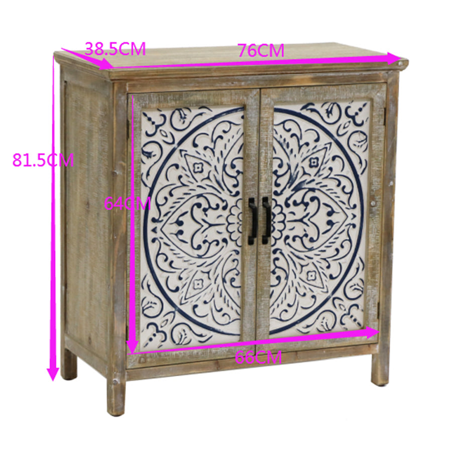 Emporium Mandala Double Door Distressed Cabinet 81cm - Image 5